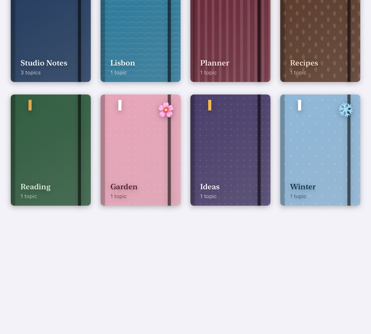 A shelf of designed notebook covers