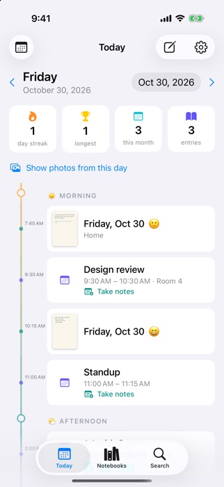 Penara's Today journal page on iPhone