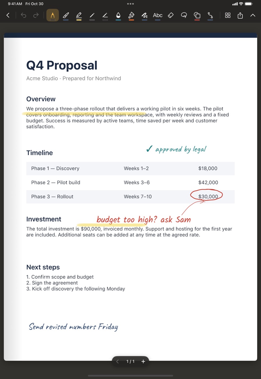A PDF annotated with Apple Pencil