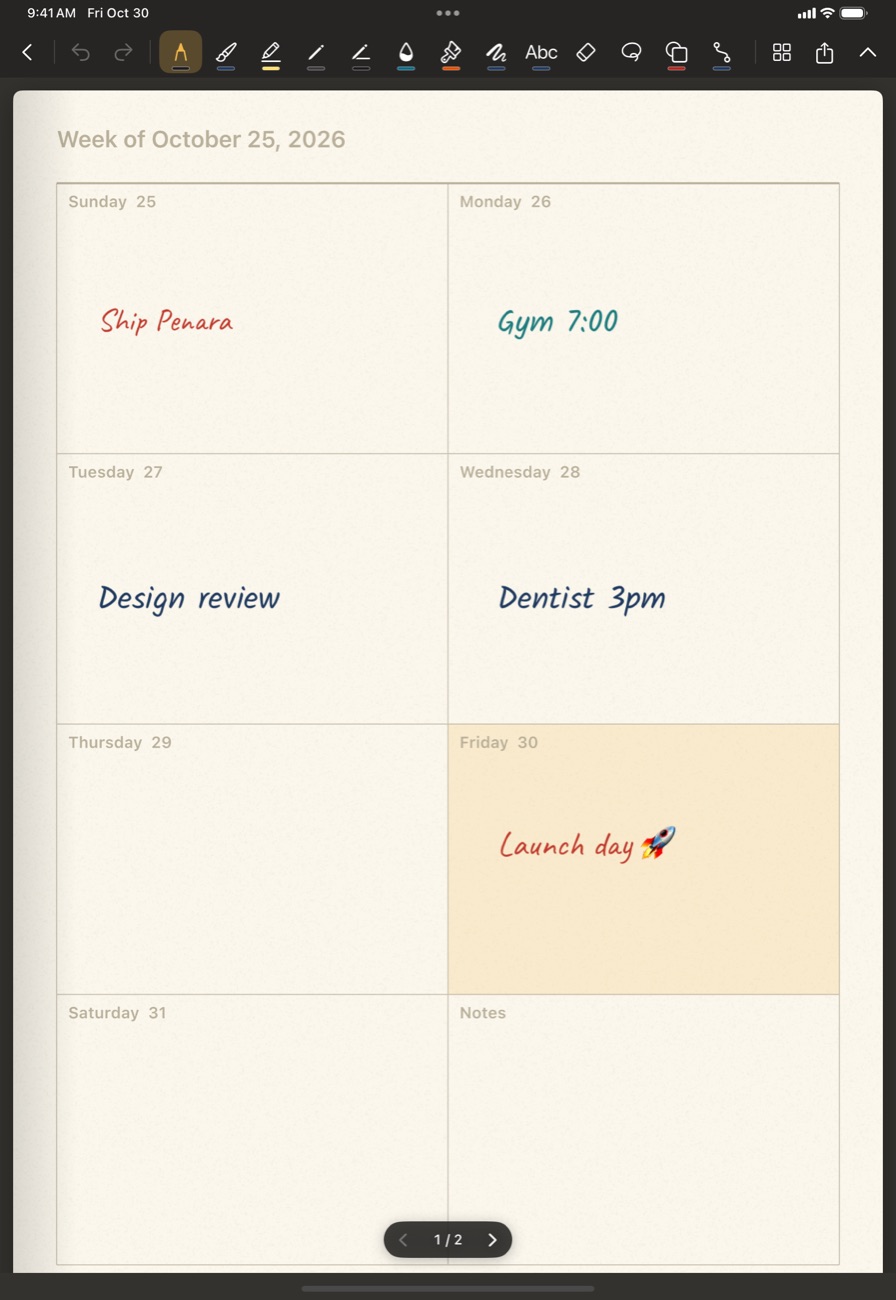 A live weekly planner with today highlighted